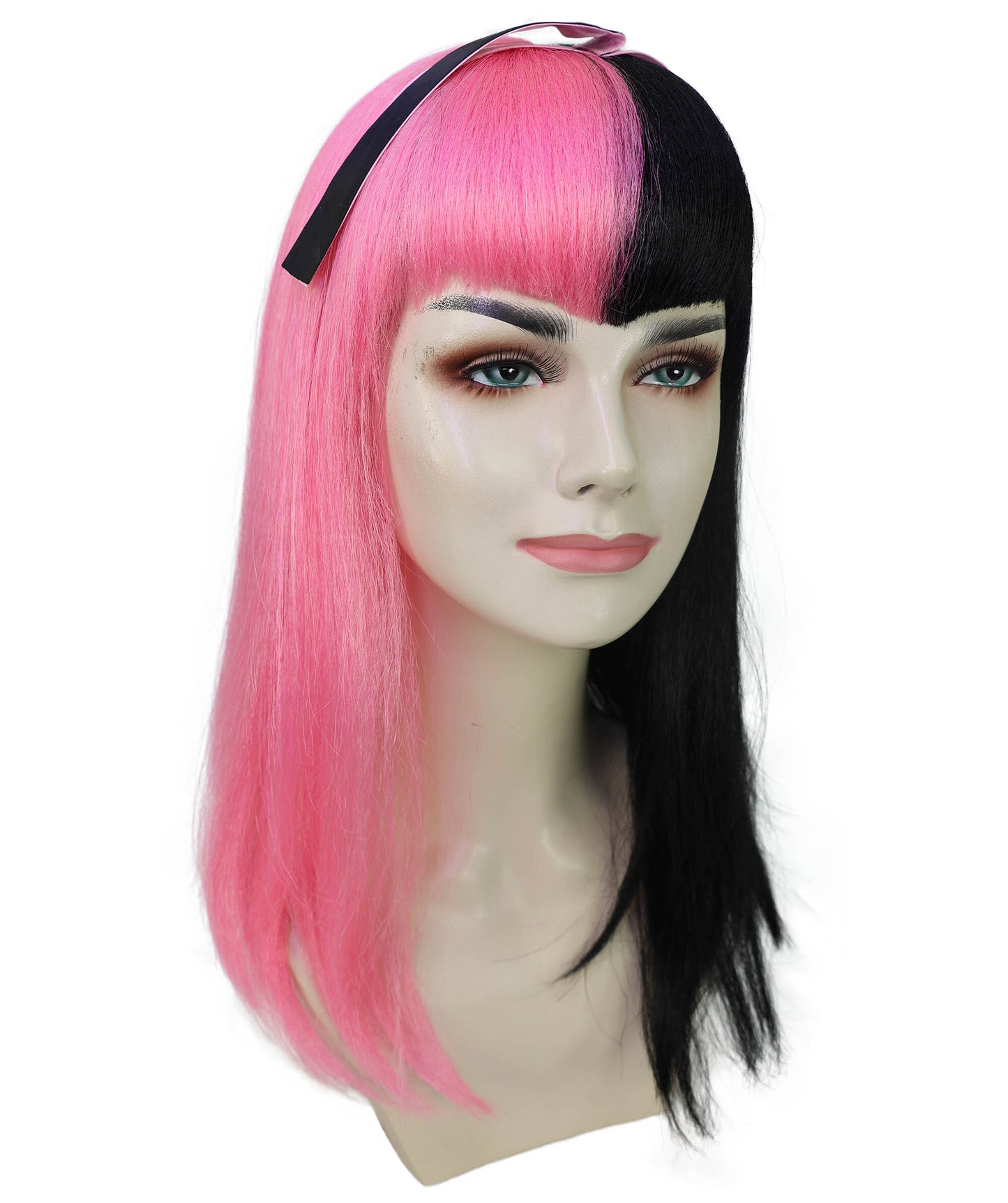 HPO Teen Vampire Schoolgirl Pink and Black Wavy Gothic Wig  | Halloween and Cosplay Wig | Flame-retardant Synthetic Fiber