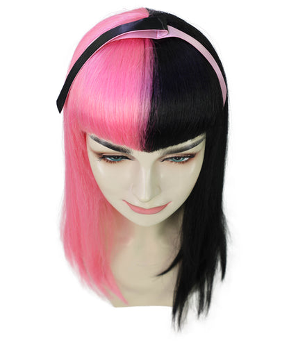 HPO Teen Vampire Schoolgirl Pink and Black Wavy Gothic Wig  | Halloween and Cosplay Wig | Flame-retardant Synthetic Fiber