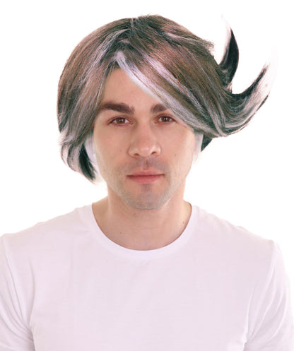 Men's Spiky Silver & Ash Brown Layered Wig | Heroic Fighter Inspired Video Game Character Hairstyle