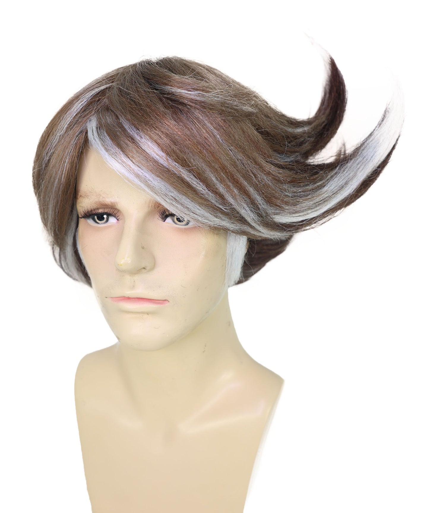 Men's Spiky Silver & Ash Brown Layered Wig | Heroic Fighter Inspired Video Game Character Hairstyle