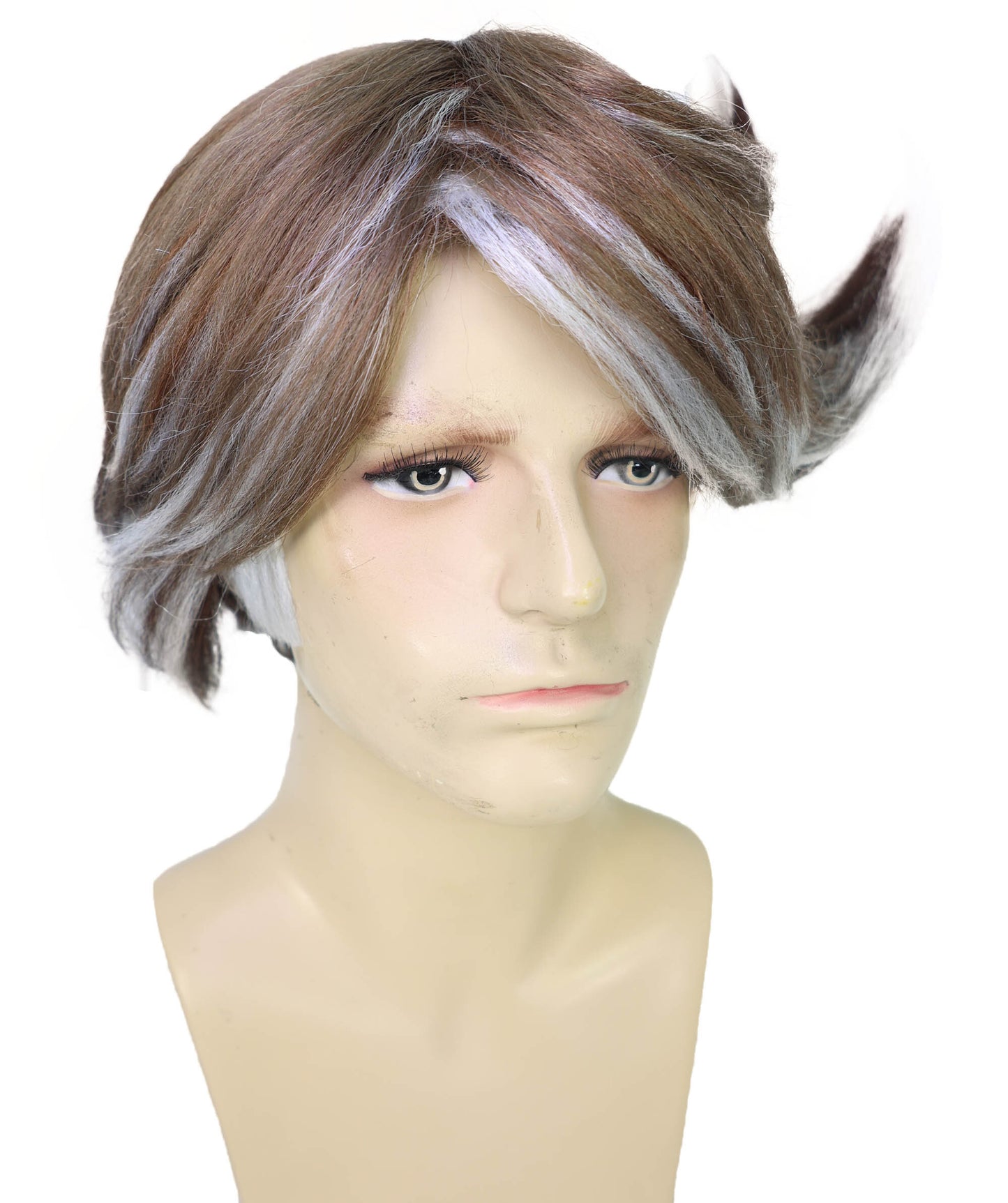 Men's Spiky Silver & Ash Brown Layered Wig | Heroic Fighter Inspired Video Game Character Hairstyle