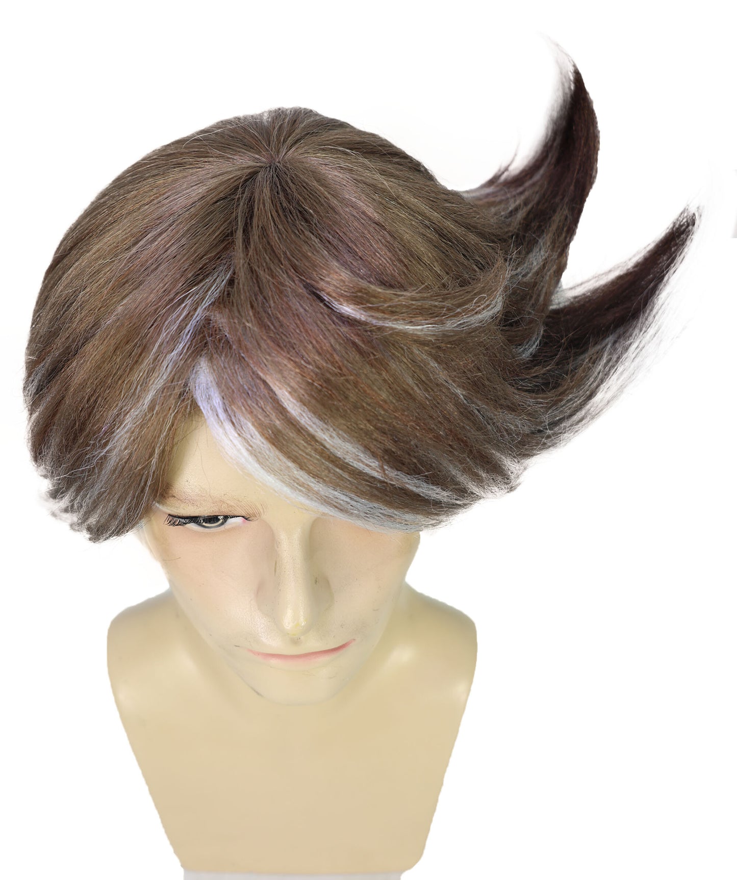 Men's Spiky Silver & Ash Brown Layered Wig | Heroic Fighter Inspired Video Game Character Hairstyle