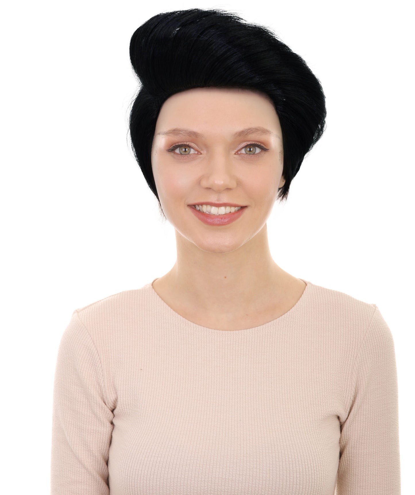 HPO Adult Women’s Smooth & Light Curly Short Black Wig | Natural Look Costume & Fashion Wig | Ideal for Halloween | Breathable Capless Cap