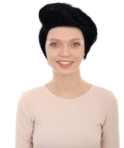 HPO Adult Women’s Smooth & Light Curly Short Black Wig | Natural Look Costume & Fashion Wig | Ideal for Halloween | Breathable Capless Cap