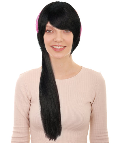 HPO Adult Women’s Dark Brown and Pink Extravagant Punky Wig with Bob | Two Tone Hairpiece | Ideal for Halloween | Breathable Capless Cap