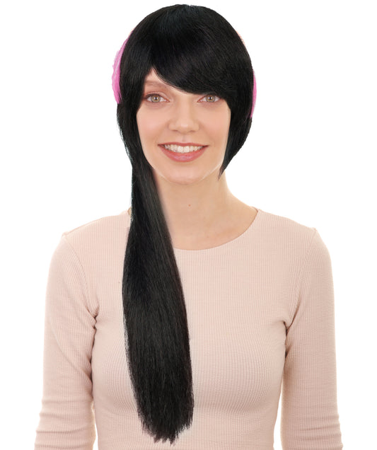 HPO Adult Women’s Dark Brown and Pink Extravagant Punky Wig with Bob | Two Tone Hairpiece | Ideal for Halloween | Breathable Capless Cap