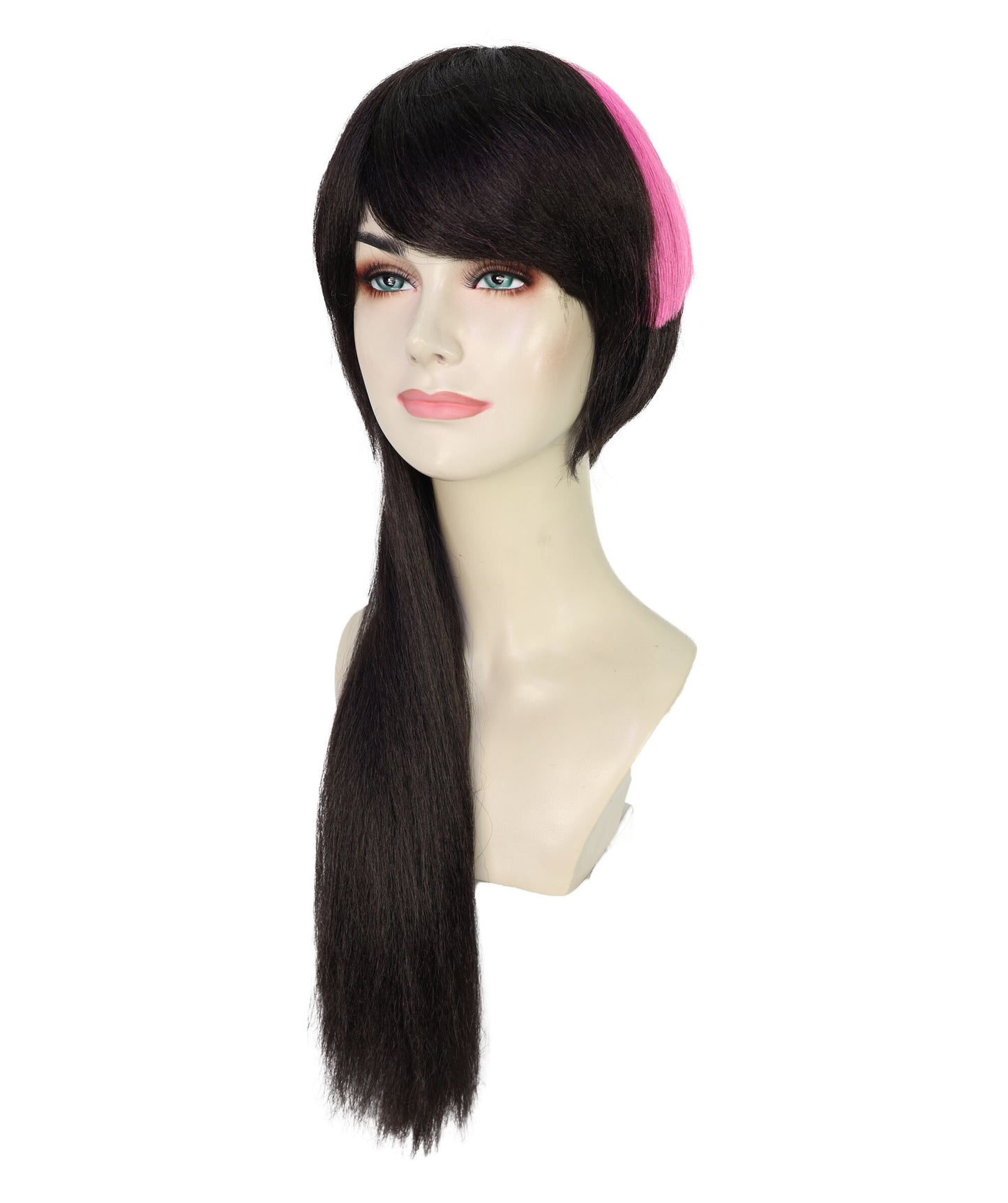 HPO Adult Women’s Dark Brown and Pink Extravagant Punky Wig with Bob | Two Tone Hairpiece | Ideal for Halloween | Breathable Capless Cap