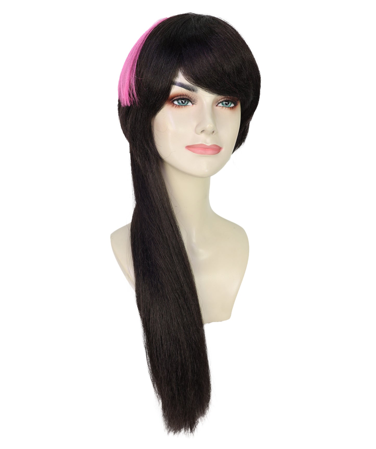HPO Adult Women’s Dark Brown and Pink Extravagant Punky Wig with Bob | Two Tone Hairpiece | Ideal for Halloween | Breathable Capless Cap