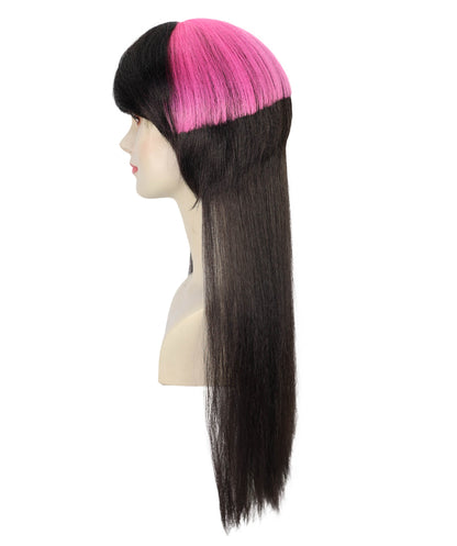 HPO Adult Women’s Dark Brown and Pink Extravagant Punky Wig with Bob | Two Tone Hairpiece | Ideal for Halloween | Breathable Capless Cap