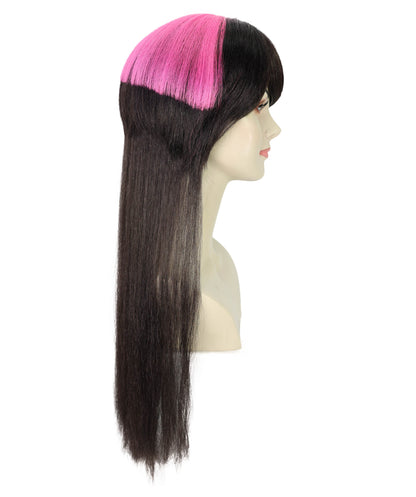 HPO Adult Women’s Dark Brown and Pink Extravagant Punky Wig with Bob | Two Tone Hairpiece | Ideal for Halloween | Breathable Capless Cap