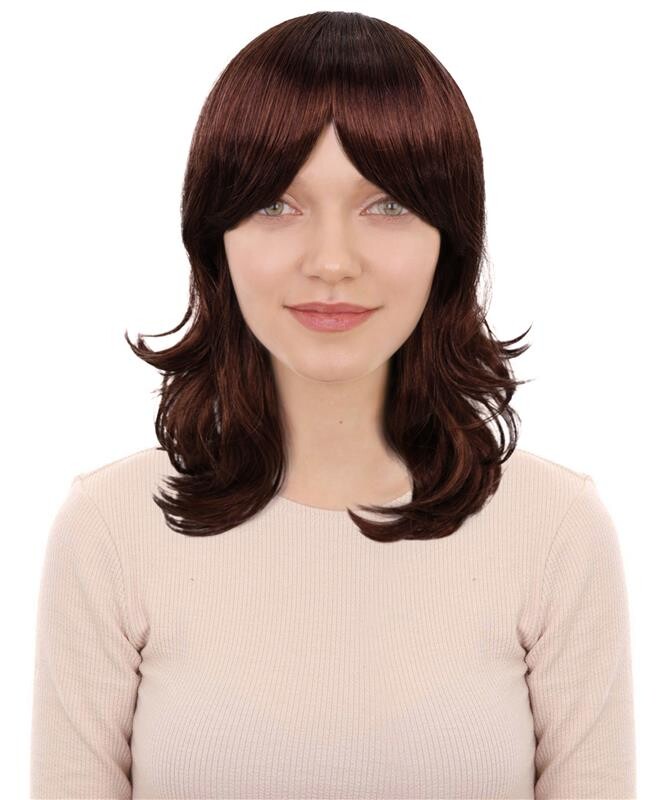 HPO Adult Women's  WIG Shag Wavy Dark Auburn Wigs for Perfect for 70s Disco, Halloween and Cosplay, Themed Events