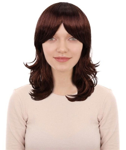 HPO Adult Women's  WIG Shag Wavy Dark Auburn Wigs for Perfect for 70s Disco, Halloween and Cosplay, Themed Events