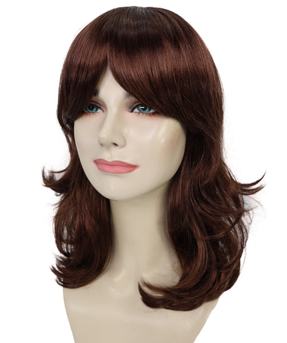 HPO Adult Women's  WIG Shag Wavy Dark Auburn Wigs for Perfect for 70s Disco, Halloween and Cosplay, Themed Events