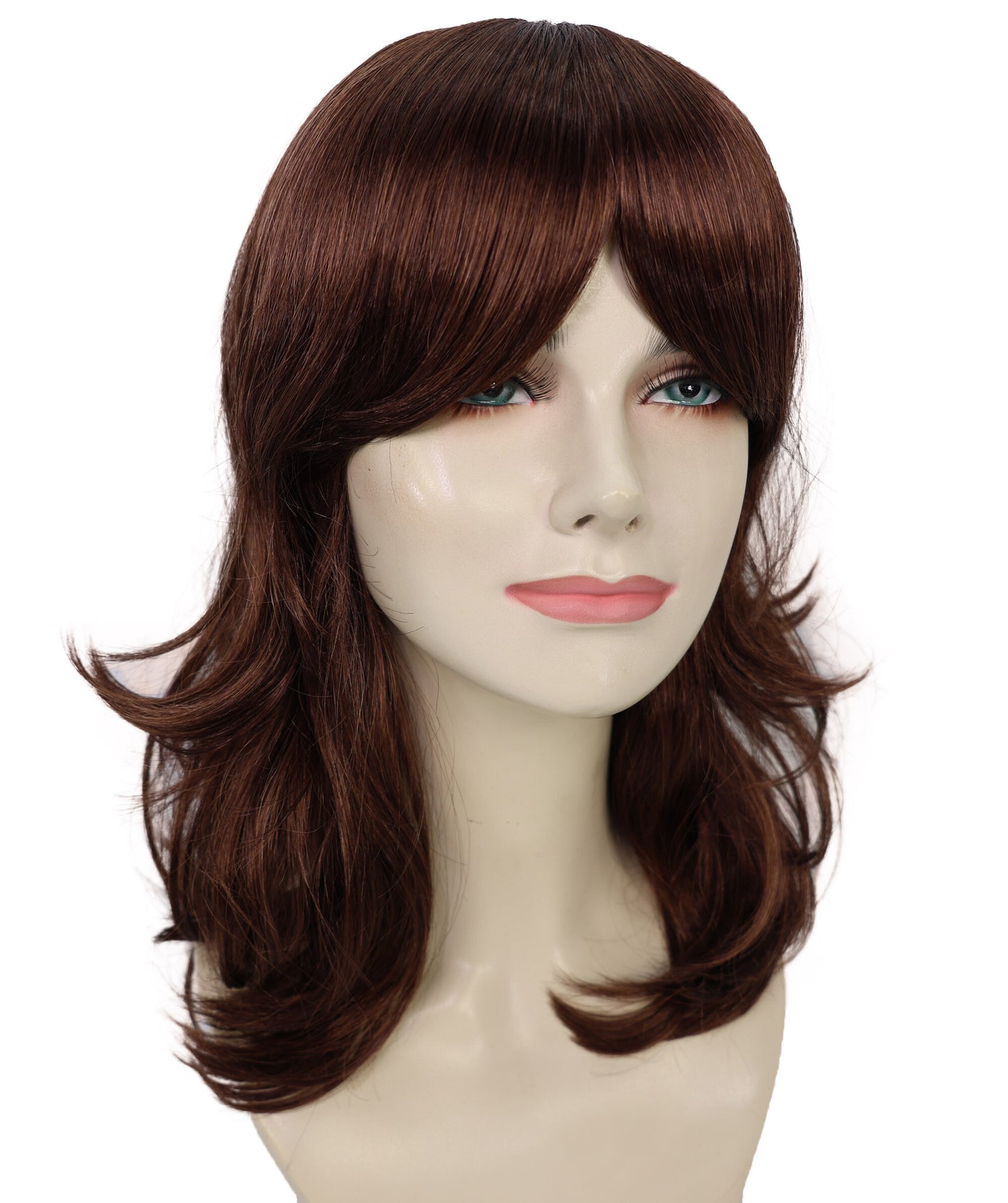 HPO Adult Women's  WIG Shag Wavy Dark Auburn Wigs for Perfect for 70s Disco, Halloween and Cosplay, Themed Events