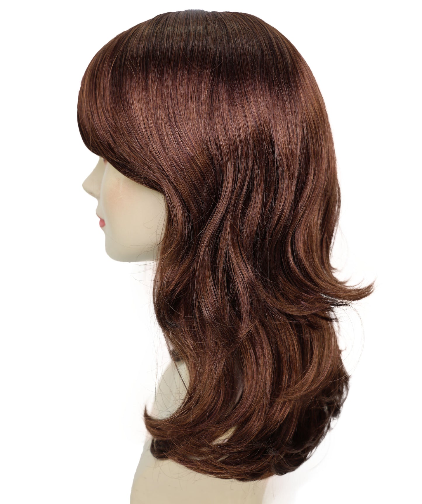 HPO Adult Women's  WIG Shag Wavy Dark Auburn Wigs for Perfect for 70s Disco, Halloween and Cosplay, Themed Events