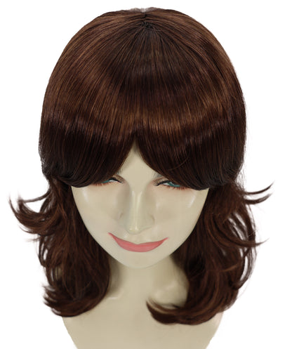HPO Adult Women's  WIG Shag Wavy Dark Auburn Wigs for Perfect for 70s Disco, Halloween and Cosplay, Themed Events