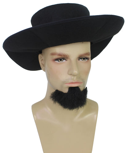 HPO Men's Amish Madness Beard and Cap for Halloween Retro Style Black Full and Realistic Beard