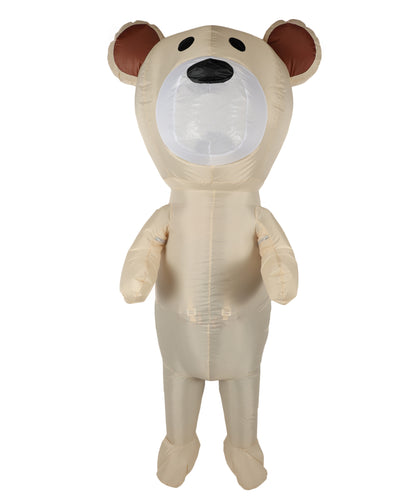 HPO Adult Teddy Bear Costume with Plush Multicolor Bodysuit, Attached Hood, and Cute Ears – Cozy and Fun Animal Outfit for Halloween, Parties & Events