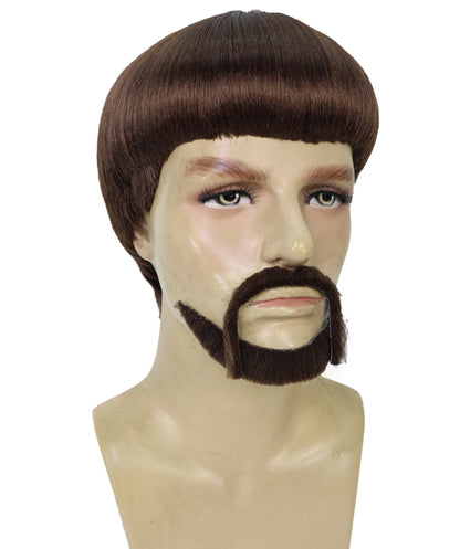 HPO Men’s Black Retro Bowl Cut Wig Mustache & Beard Set | Funny Party & Cosplay Accessory | Ideal for Halloween and Cosplay | Breathable Cap