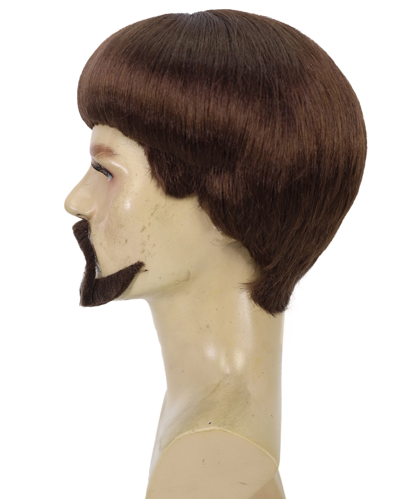 HPO Men’s Black Retro Bowl Cut Wig Mustache & Beard Set | Funny Party & Cosplay Accessory | Ideal for Halloween and Cosplay | Breathable Cap