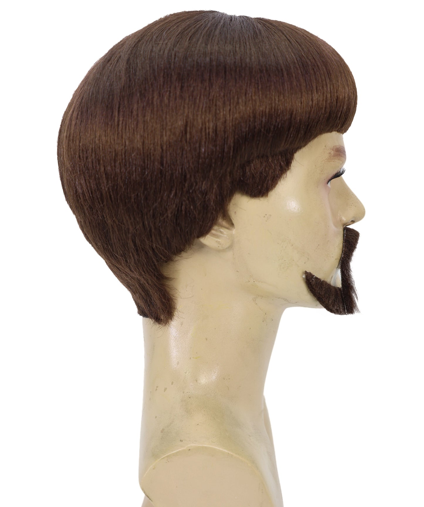 HPO Men’s Black Retro Bowl Cut Wig Mustache & Beard Set | Funny Party & Cosplay Accessory | Ideal for Halloween and Cosplay | Breathable Cap