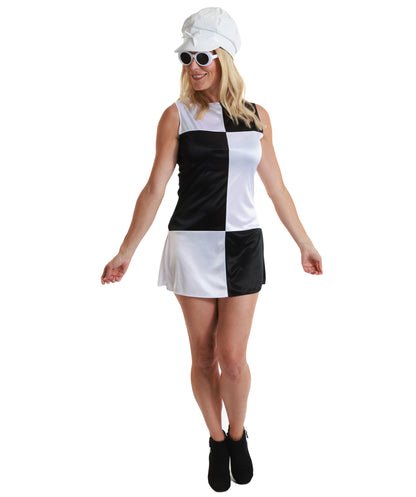 HPO Swing 60s Girl Costume | Dress, Cap & Glasses Set | Retro-Inspired Outfit for Halloween, Cosplay, Theme Parties & Stage Roleplay
