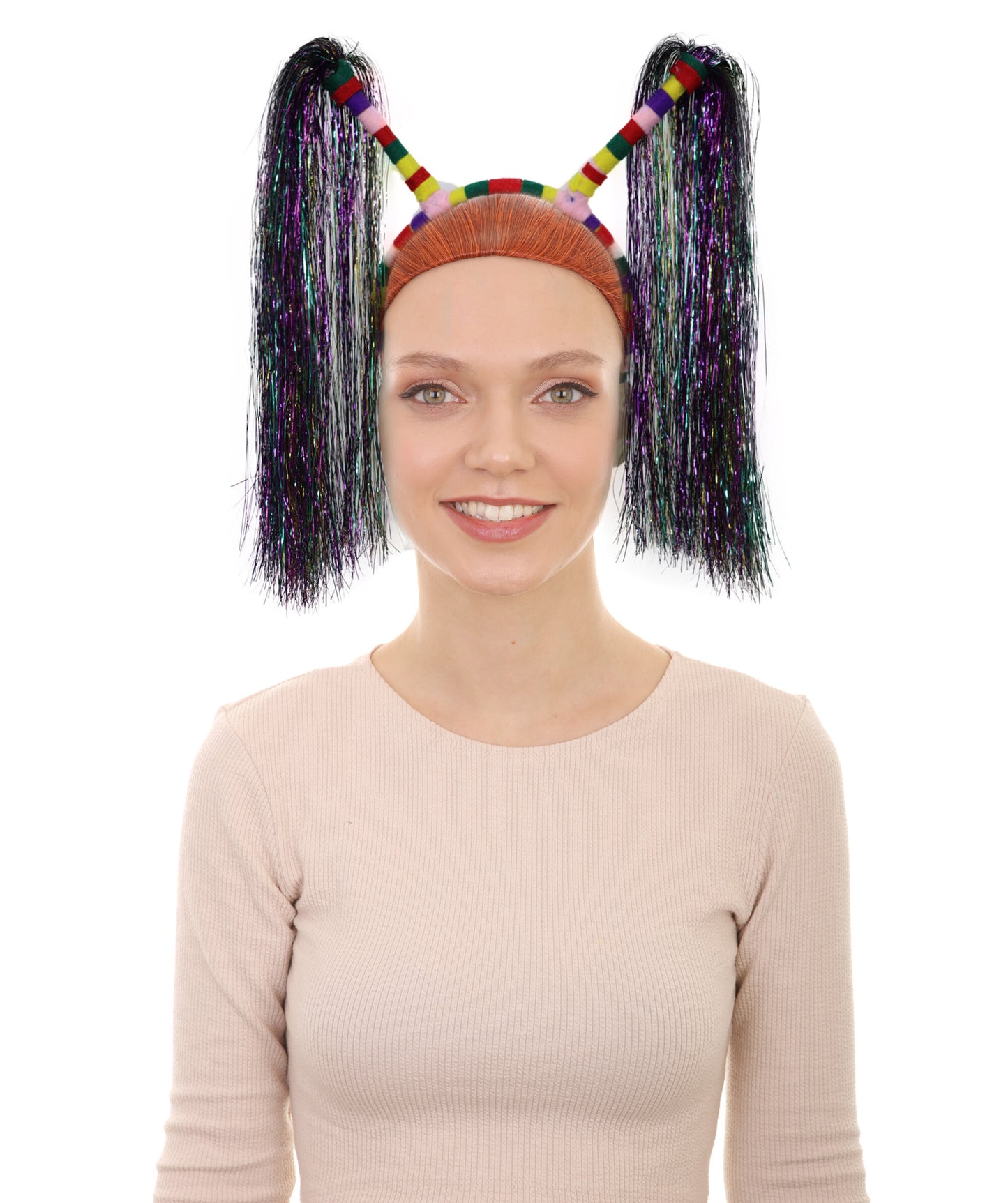 Light-Up Pom Pom Headband | Funny Tinsel Ponytail Head Bopper | Party, Birthday, Festival & Accessory for Women