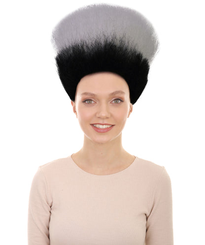 HPO Women’s Pop Diva Inspired Wig | Short Straight White Wig with Black Mixed Highlights | Synthetic Hairpiece with Adjustable Cap for  Cosplay & Stage