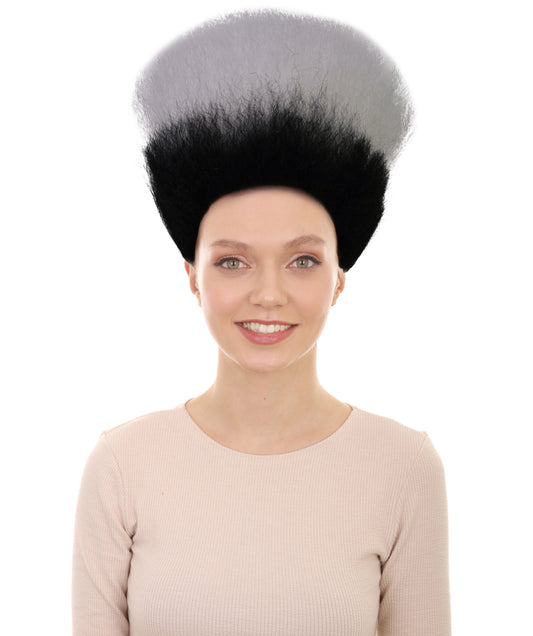 HPO Women’s Pop Diva Inspired Wig | Short Straight White Wig with Black Mixed Highlights | Synthetic Hairpiece with Adjustable Cap for  Cosplay & Stage