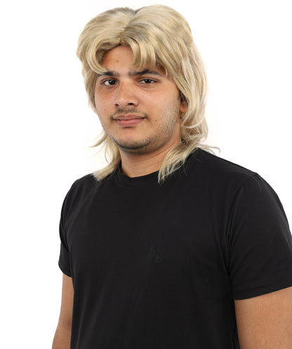 HPO Men’s Blonde 80s Mullet Wig - Rocker Retro Hairpiece with Layered Style and Flowy Back | Perfect for Cosplay, Halloween, 80s Parties & Roleplay