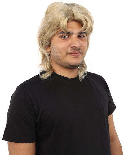 HPO Men’s Blonde 80s Mullet Wig - Rocker Retro Hairpiece with Layered Style and Flowy Back | Perfect for Cosplay, Halloween, 80s Parties & Roleplay
