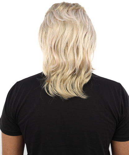 HPO Men’s Blonde 80s Mullet Wig - Rocker Retro Hairpiece with Layered Style and Flowy Back | Perfect for Cosplay, Halloween, 80s Parties & Roleplay