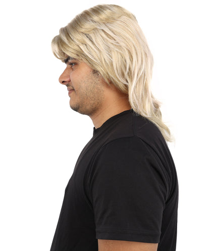 HPO Men’s Blonde 80s Mullet Wig - Rocker Retro Hairpiece with Layered Style and Flowy Back | Perfect for Cosplay, Halloween, 80s Parties & Roleplay