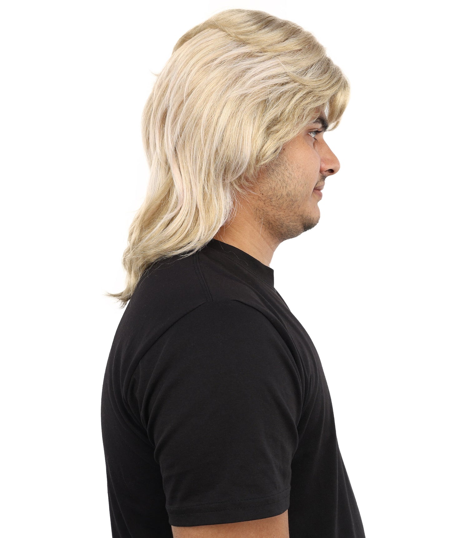 HPO Men’s Blonde 80s Mullet Wig - Rocker Retro Hairpiece with Layered Style and Flowy Back | Perfect for Cosplay, Halloween, 80s Parties & Roleplay