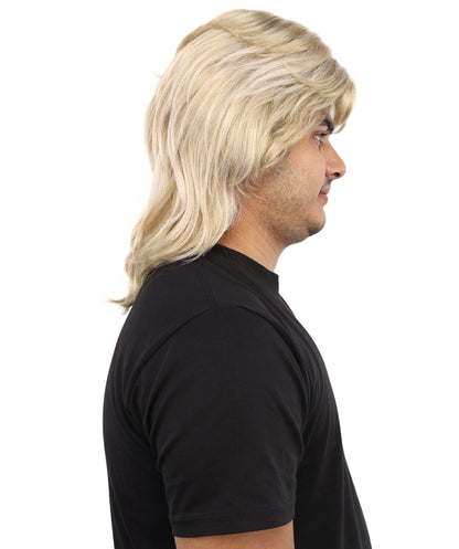 HPO Men’s Blonde 80s Mullet Wig - Rocker Retro Hairpiece with Layered Style and Flowy Back | Perfect for Cosplay, Halloween, 80s Parties & Roleplay