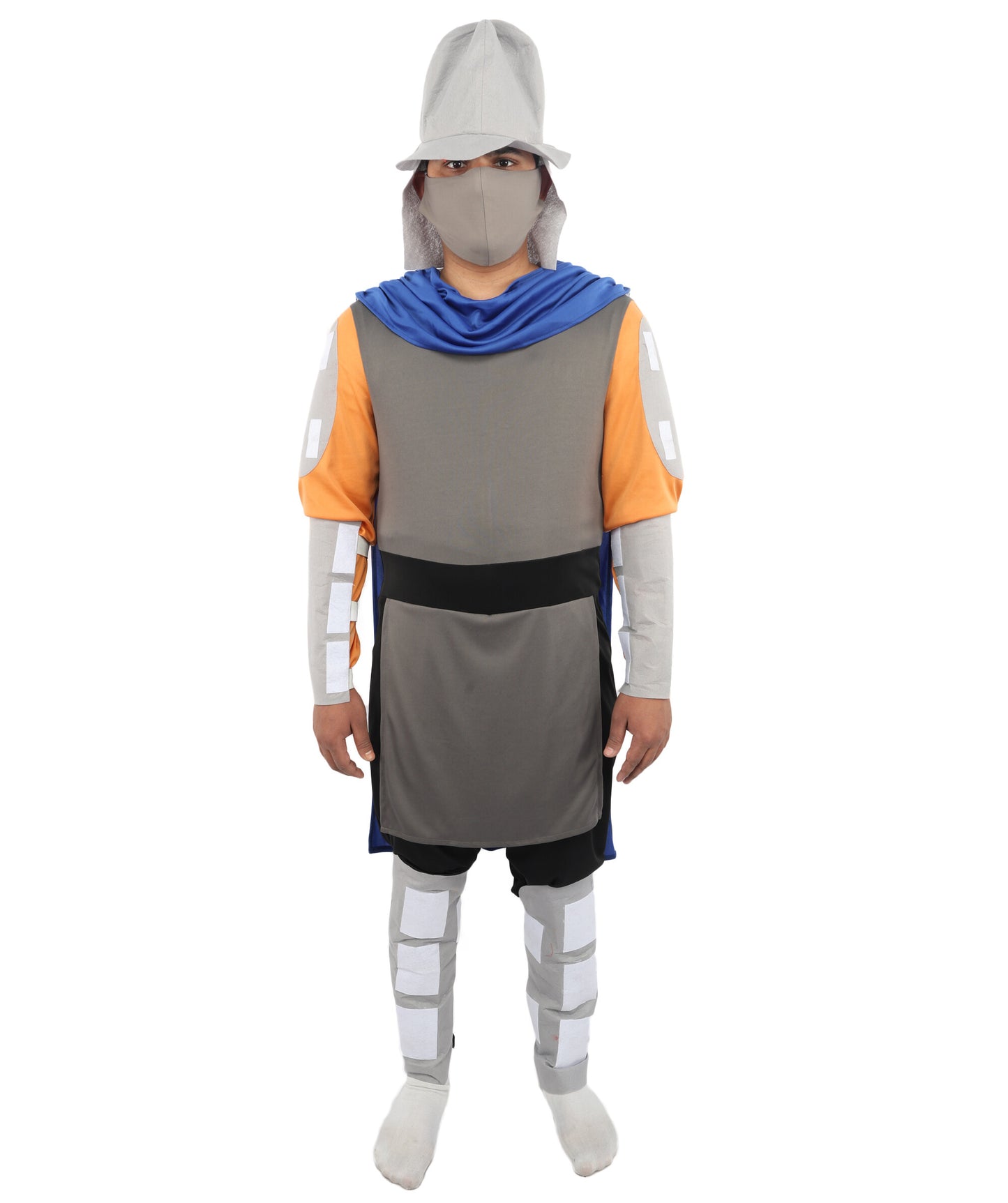 HPO Men's Ninja Warlord Armor Costume | Multi-Tone Jersey and NW Fabric with Helmet Cap and Cape | Ideal for Halloween, Theater, Drag, and Martial Arts Events