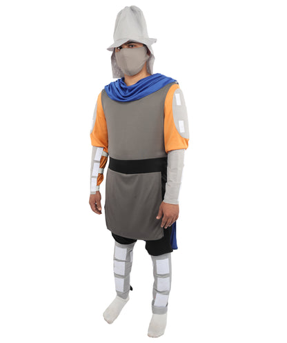 HPO Men's Ninja Warlord Armor Costume | Multi-Tone Jersey and NW Fabric with Helmet Cap and Cape | Ideal for Halloween, Theater, Drag, and Martial Arts Events