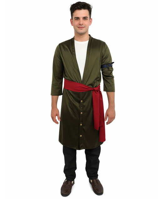 HPO Men's Anime Swordsman Multicolor Costume | Flowing Jersey and Ronior Construction with Wide Sash Belt and Trousers | Ideal for Halloween, Theater, Drag, and Themed Performance Events