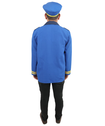 HPO Men's Police Officer Costume Set | Blue Ronior and NW Fabric Construction with Matching Cap | Ideal for Halloween, Theater, Drag, and Themed Performance Events