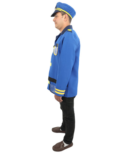 HPO Men's Police Officer Costume Set | Blue Ronior and NW Fabric Construction with Matching Cap | Ideal for Halloween, Theater, Drag, and Themed Performance Events