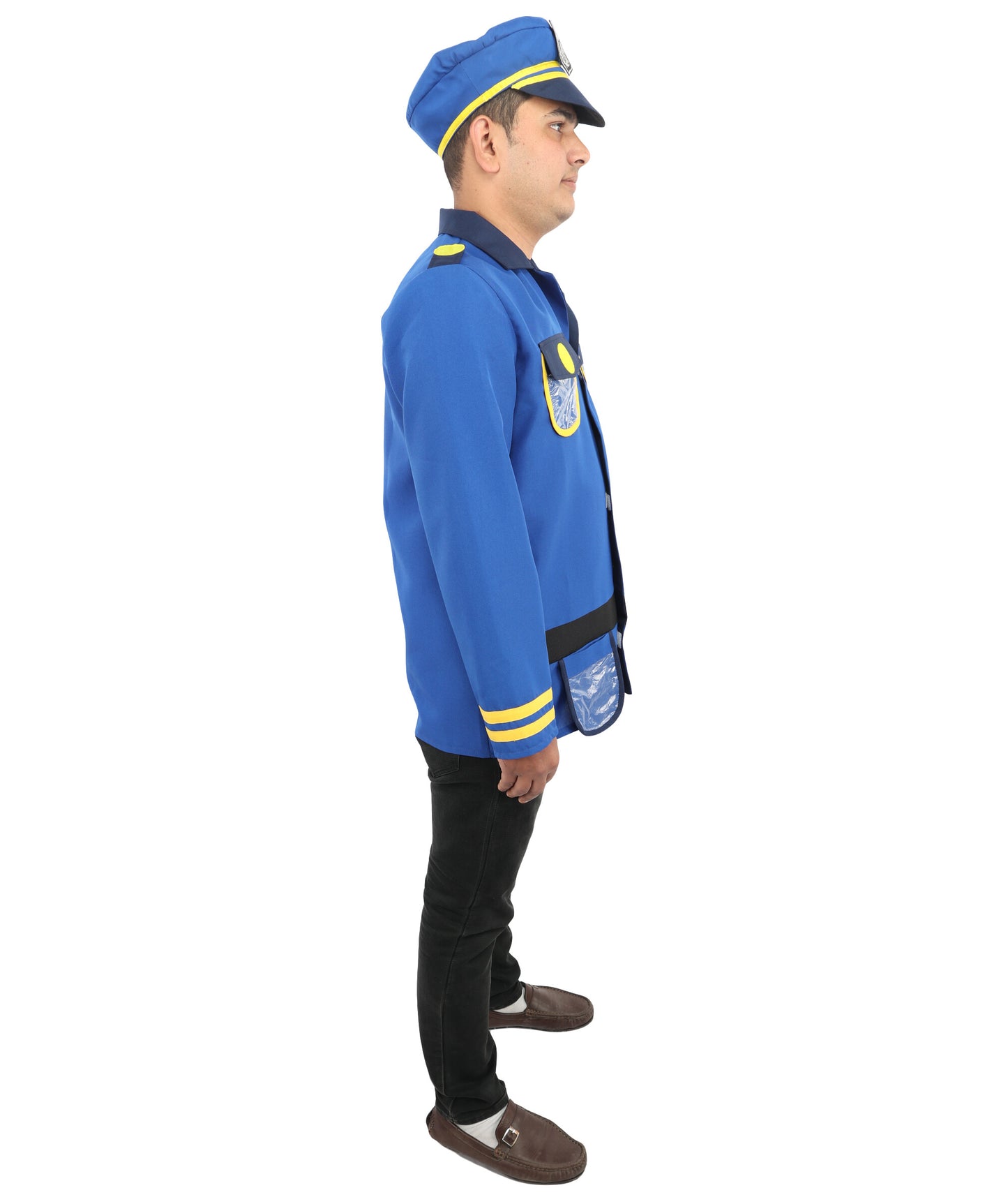 HPO Men's Police Officer Costume Set | Blue Ronior and NW Fabric Construction with Matching Cap | Ideal for Halloween, Theater, Drag, and Themed Performance Events