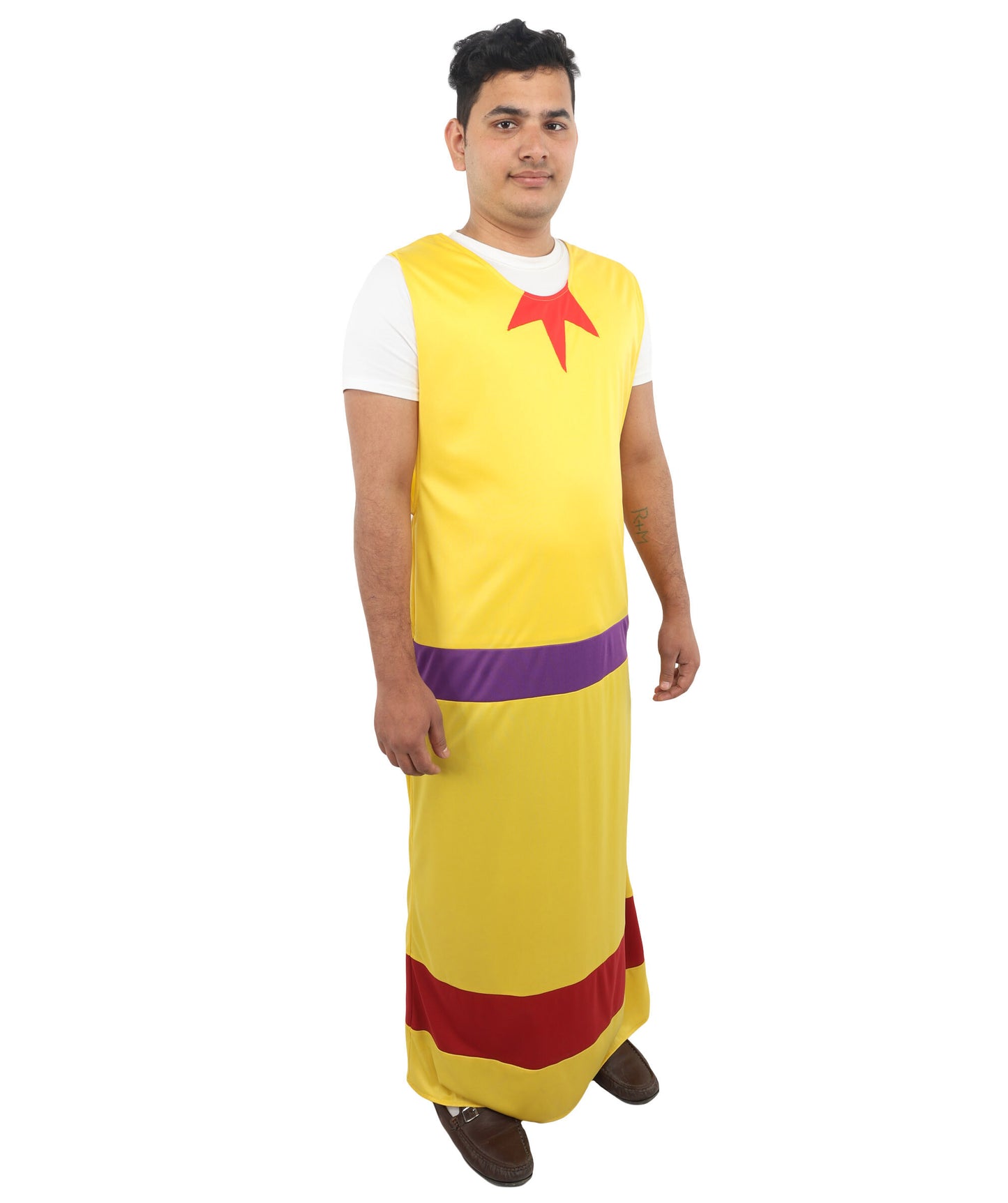 HPO Men's Vintage Movie-Inspired Yellow Costume | Long Jersey Robe with Purple Waist Detail | Themed Party, Stage Performance & Cosplay Outfit