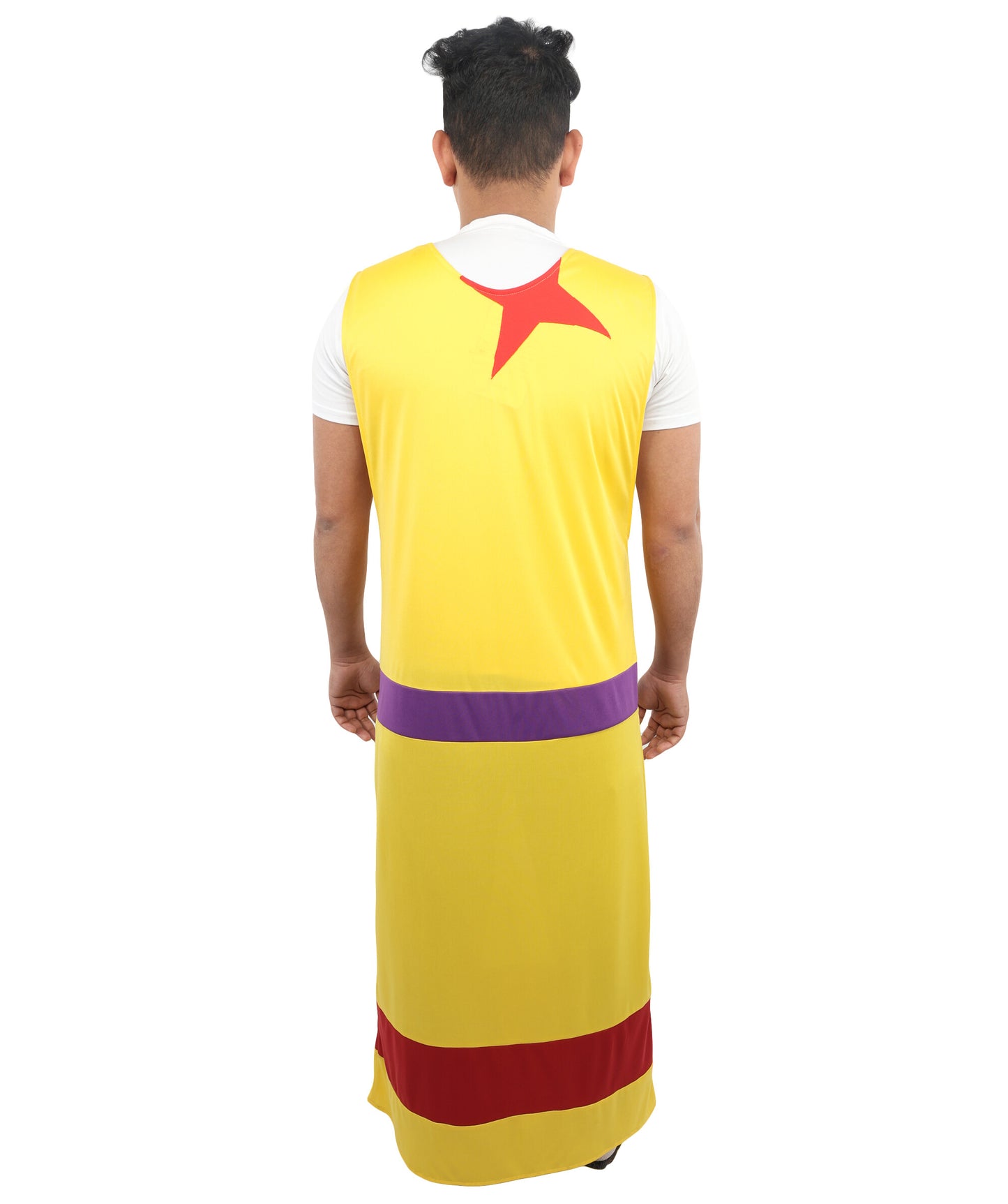 HPO Men's Vintage Movie-Inspired Yellow Costume | Long Jersey Robe with Purple Waist Detail | Themed Party, Stage Performance & Cosplay Outfit