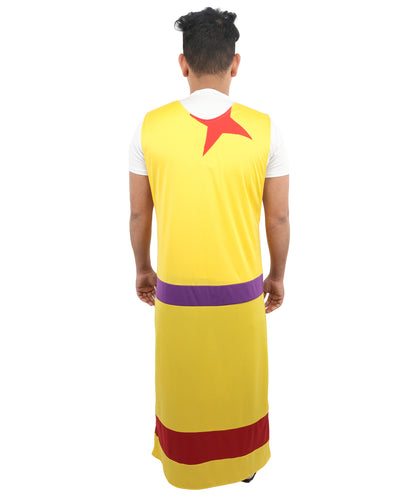 HPO Men's Vintage Movie-Inspired Yellow Costume | Long Jersey Robe with Purple Waist Detail | Themed Party, Stage Performance & Cosplay Outfit