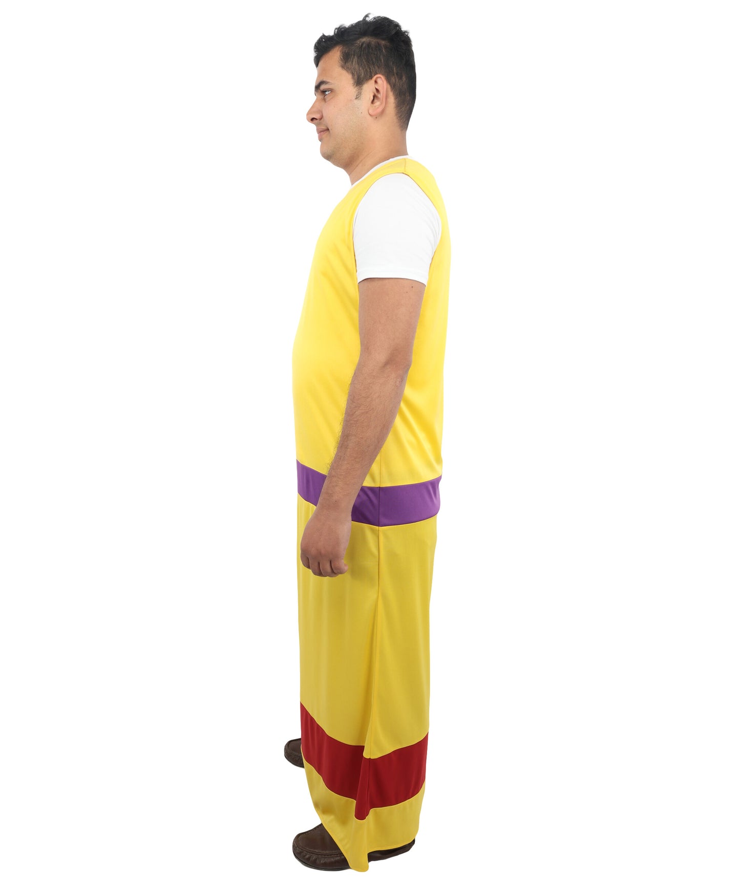 HPO Men's Vintage Movie-Inspired Yellow Costume | Long Jersey Robe with Purple Waist Detail | Themed Party, Stage Performance & Cosplay Outfit
