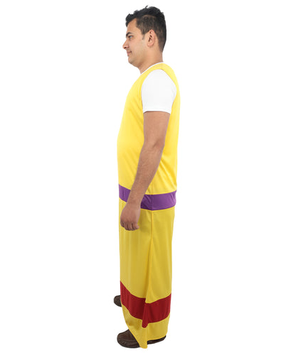HPO Men's Vintage Movie-Inspired Yellow Costume | Long Jersey Robe with Purple Waist Detail | Themed Party, Stage Performance & Cosplay Outfit