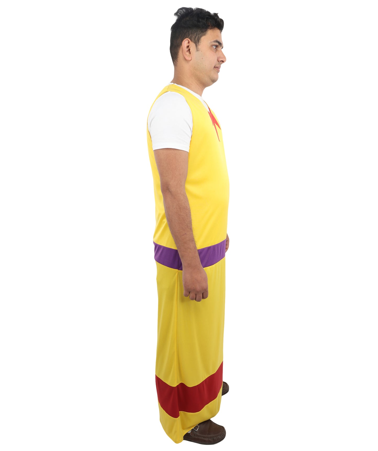 HPO Men's Vintage Movie-Inspired Yellow Costume | Long Jersey Robe with Purple Waist Detail | Themed Party, Stage Performance & Cosplay Outfit