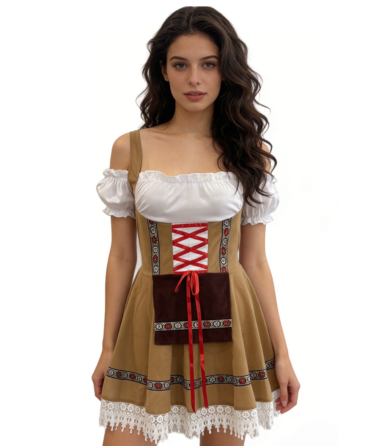 HPO Women’s Beer Girl Bavarian Beer Girl Costume | Traditional Dirndl Dress with Apron & Corset | Cosplay, Halloween, Oktoberfest & Themed Parties