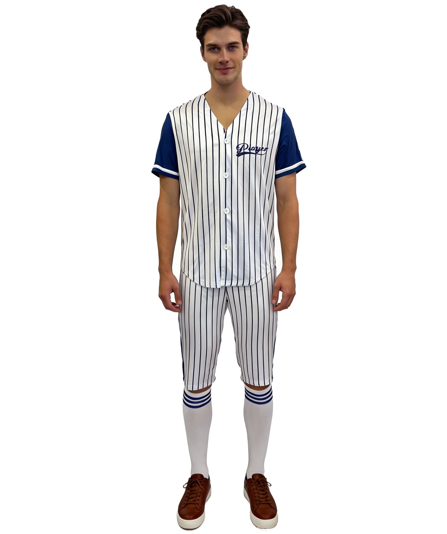 HPO Men’s Baseball Costume | White & Blue Classic Uniform Outfit | Halloween, Cosplay, Themed Parties, Stage, and Fun Event Costume