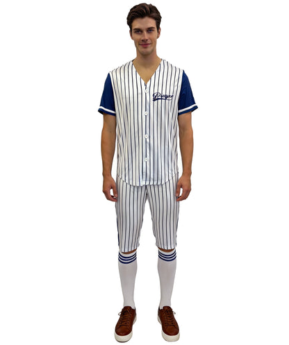 HPO Men’s Baseball Costume | White & Blue Classic Uniform Outfit | Halloween, Cosplay, Themed Parties, Stage, and Fun Event Costume